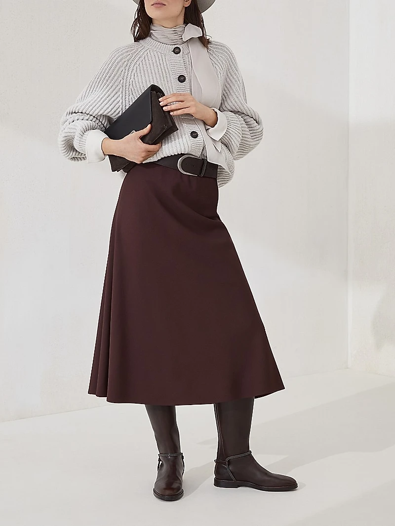 Comfort Virgin Wool and Viscose Twill Flute Skirt
