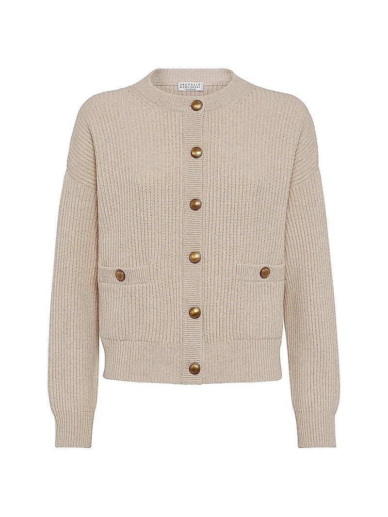 Virgin Wool Cashmere and Silk English Rib Cardigan