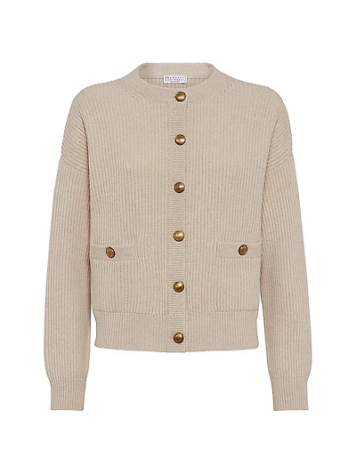 Virgin Wool Cashmere and Silk English Rib Cardigan
