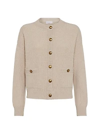 Virgin Wool Cashmere and Silk English Rib Cardigan