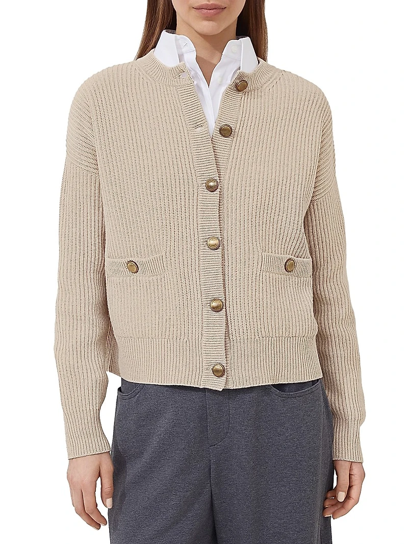 Virgin Wool Cashmere and Silk English Rib Cardigan