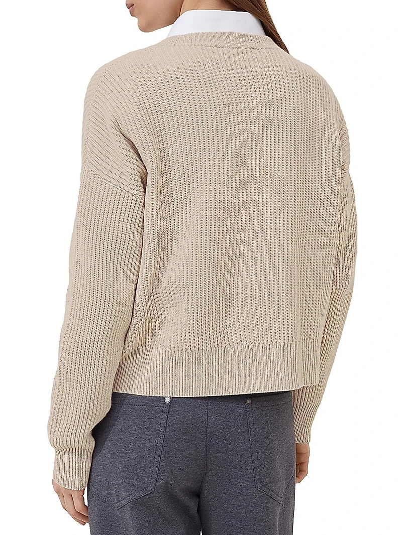Virgin Wool Cashmere and Silk English Rib Cardigan