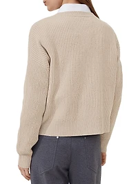 Virgin Wool Cashmere and Silk English Rib Cardigan