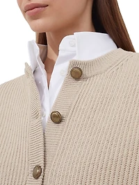 Virgin Wool Cashmere and Silk English Rib Cardigan