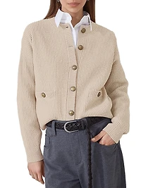 Virgin Wool Cashmere and Silk English Rib Cardigan
