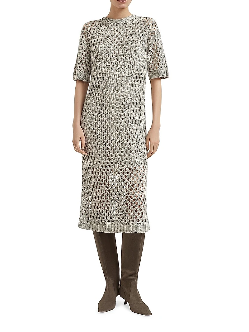 Silk and Linen Dazzling Net Knit Dress