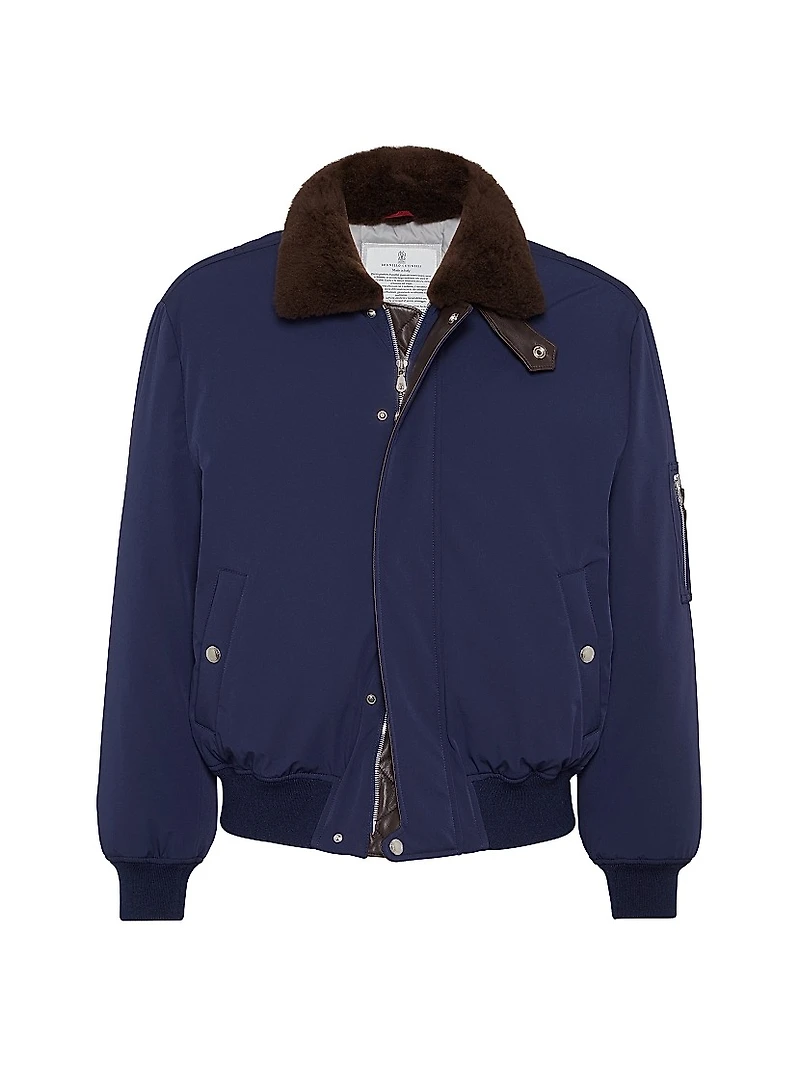 Stretch Bonded Nylon Down Jacket with Shearling Lined Collar