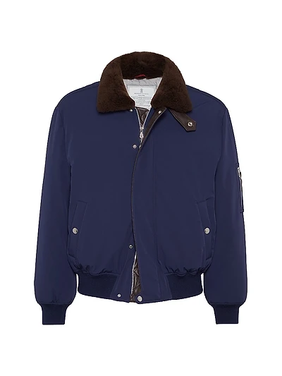 Stretch Bonded Nylon Down Jacket with Shearling Lined Collar