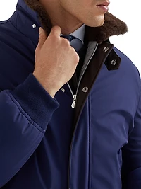Stretch Bonded Nylon Down Jacket with Shearling Lined Collar