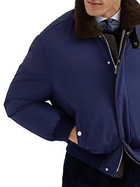 Stretch Bonded Nylon Down Jacket with Shearling Lined Collar