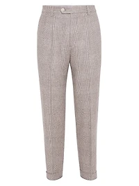 Prince of Wales Flannel Leisure Fit Trousers with Double Pleats