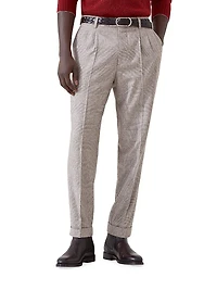 Prince of Wales Flannel Leisure Fit Trousers with Double Pleats