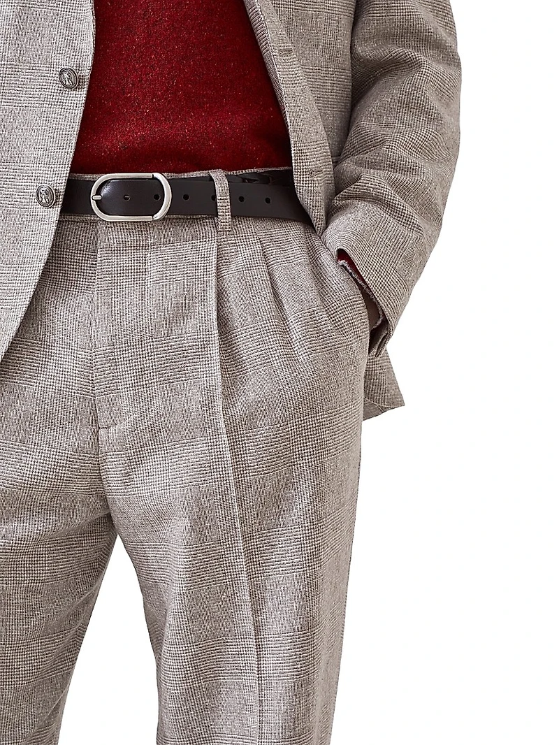 Prince of Wales Flannel Leisure Fit Trousers with Double Pleats
