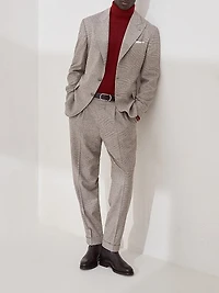Prince of Wales Flannel Leisure Fit Trousers with Double Pleats