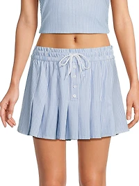 Linen Noveau High-Waist Stripe Mini Skort