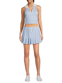 Linen Noveau High-Waist Stripe Mini Skort