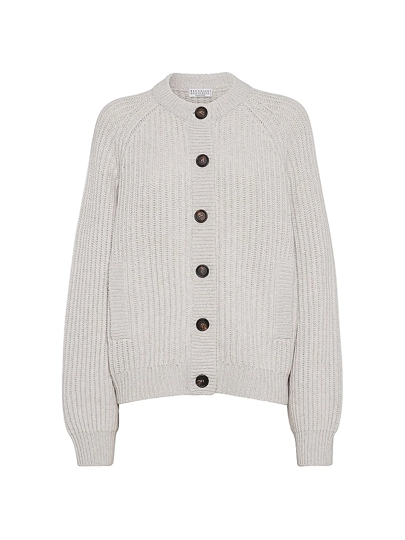 English Rib Cardigan Cashmere Feather Yarn