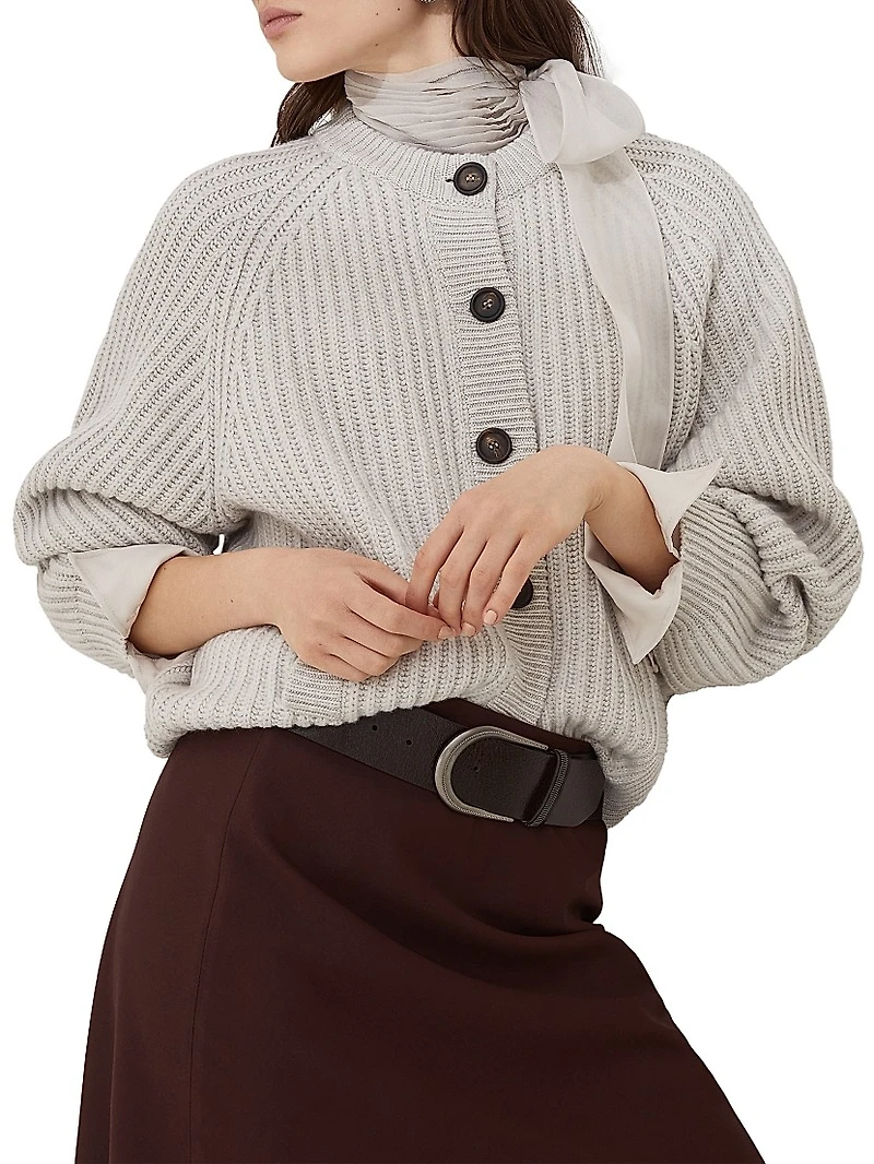 English Rib Cardigan Cashmere Feather Yarn