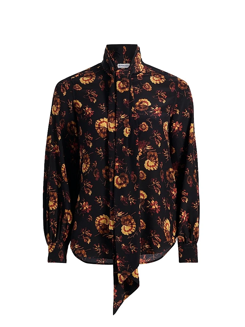Lina Floral Silk Tie-Neck Blouse