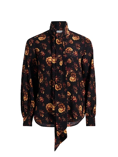 Lina Floral Silk Tie-Neck Blouse