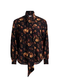 Lina Floral Silk Tie-Neck Blouse