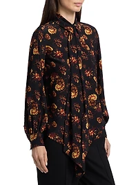 Lina Floral Silk Tie-Neck Blouse