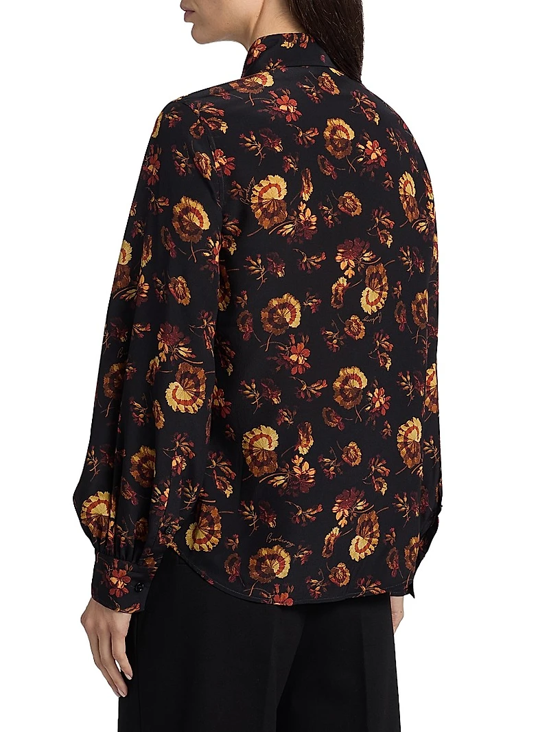 Lina Floral Silk Tie-Neck Blouse