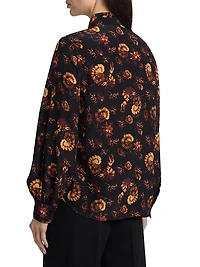 Lina Floral Silk Tie-Neck Blouse