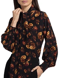 Lina Floral Silk Tie-Neck Blouse