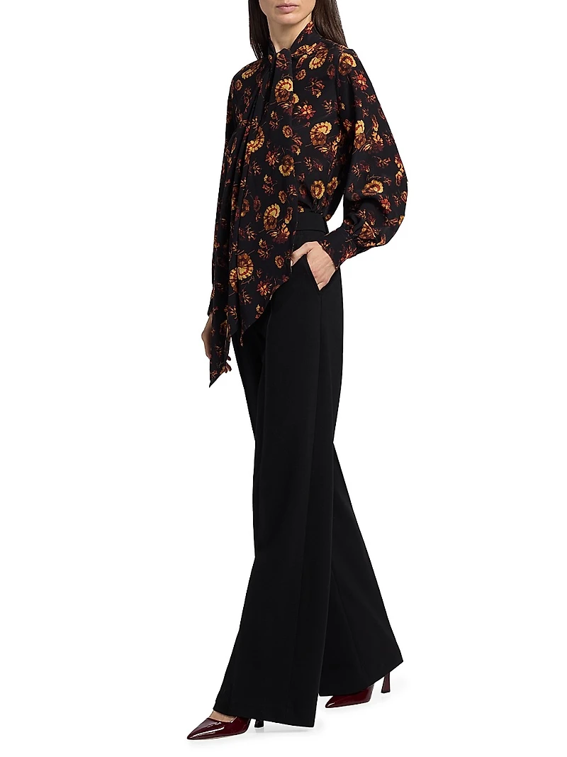 Lina Floral Silk Tie-Neck Blouse