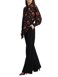 Lina Floral Silk Tie-Neck Blouse