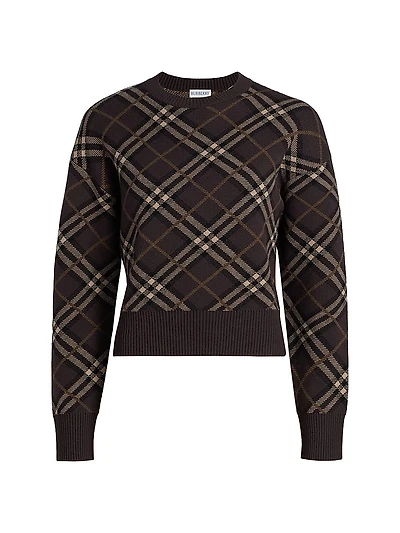 Gillian Check Stretch Wool-Cashmere Crewneck Sweater