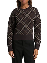 Gillian Check Stretch Wool-Cashmere Crewneck Sweater