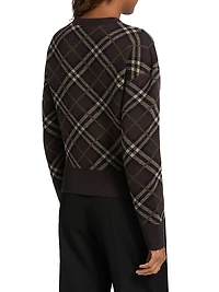 Gillian Check Stretch Wool-Cashmere Crewneck Sweater