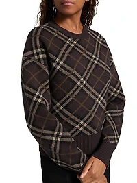 Gillian Check Stretch Wool-Cashmere Crewneck Sweater