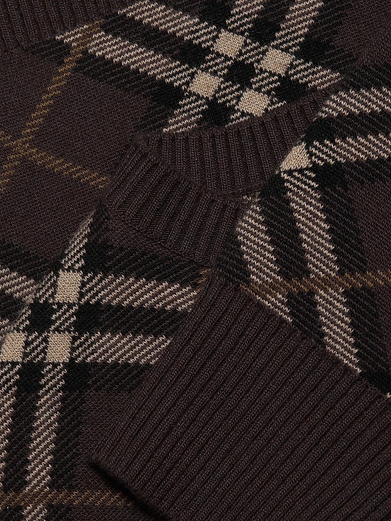 Gillian Check Stretch Wool-Cashmere Crewneck Sweater