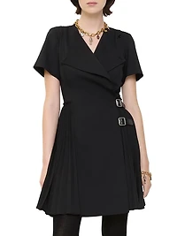 Wool-Blend Kilt-Inspired Wrap Minidress