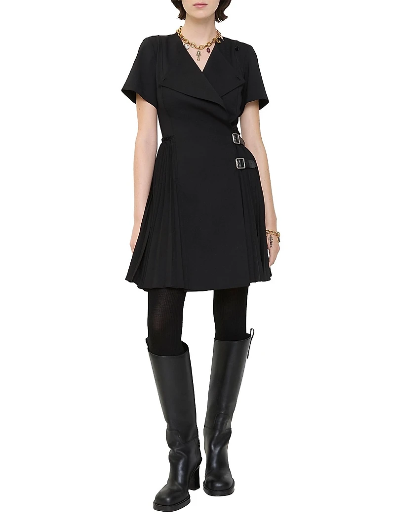 Wool-Blend Kilt-Inspired Wrap Minidress