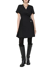 Wool-Blend Kilt-Inspired Wrap Minidress