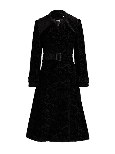 Floral Silk-Cotton Velvet Jacquard Trench