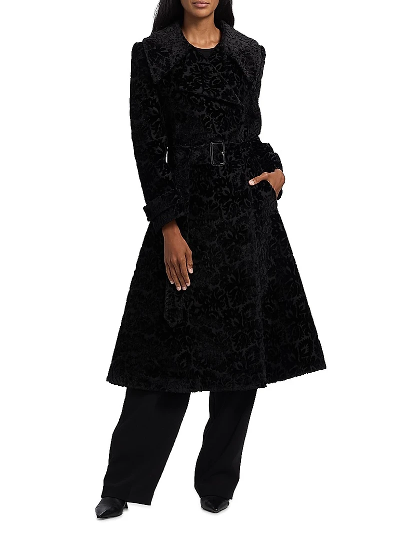 Floral Silk-Cotton Velvet Jacquard Trench