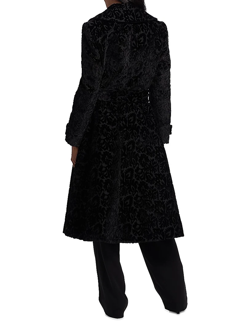 Floral Silk-Cotton Velvet Jacquard Trench