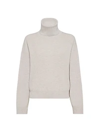 Virgin Wool Cashmere and Silk English Rib Turtleneck Sweater