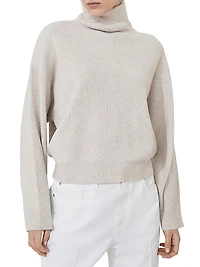 Virgin Wool Cashmere and Silk English Rib Turtleneck Sweater