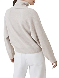 Virgin Wool Cashmere and Silk English Rib Turtleneck Sweater