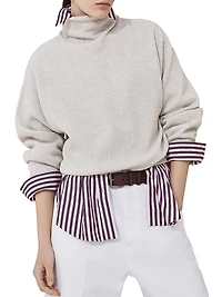 Virgin Wool Cashmere and Silk English Rib Turtleneck Sweater