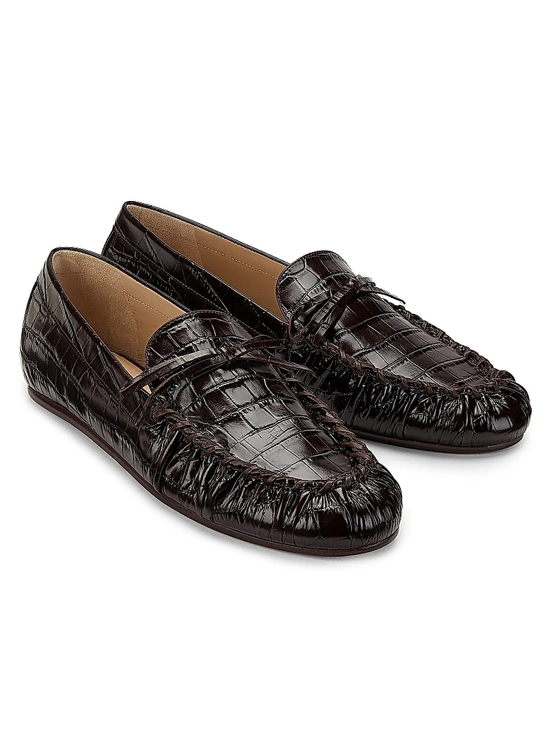 Britt Croc-Embossed Leather Loafers