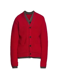 Contrast-Trim Mohair-Blend Cardigan