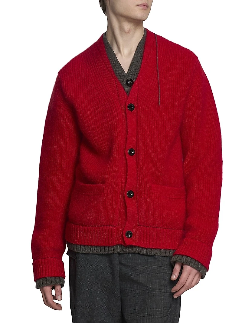 Contrast-Trim Mohair-Blend Cardigan