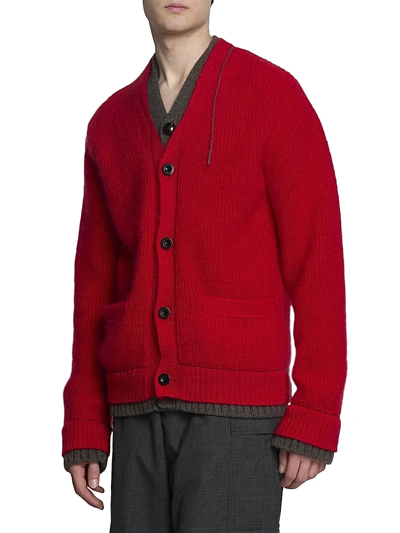 Contrast-Trim Mohair-Blend Cardigan